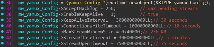 yamux session multiplexing configuration in BeigeBurrow